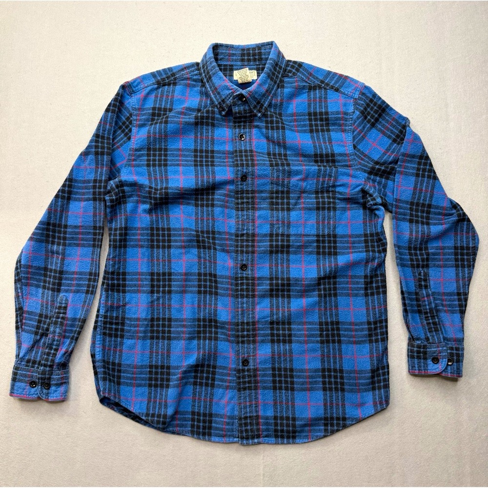 L.L. Bean Flannel Shirt Men Medium Regular Slightly Fitted Blue Plaid Cotton